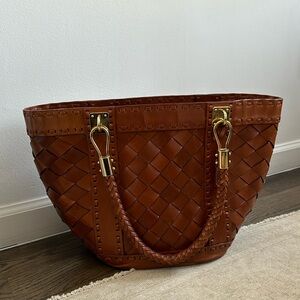 Michael Kors Santorini leather tote brown woven